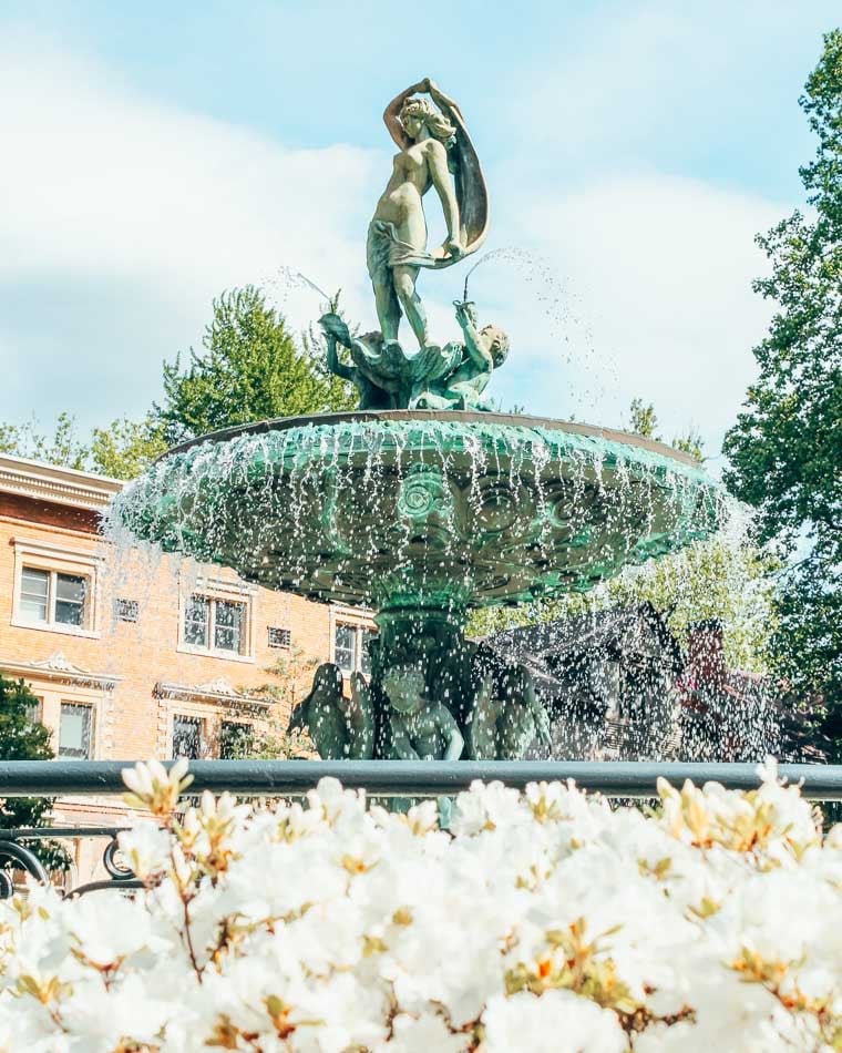 St James Court Fountain on a spring day in Old Louisville, Louisville Kentucky