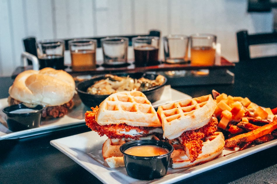 Chicken and Waffles from Four Pegs in Louisville Kentucky