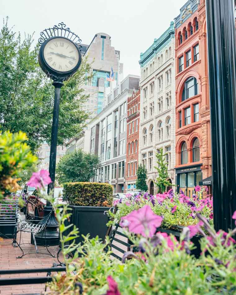 Downtown Louisville Kentucky Clock and Flowers