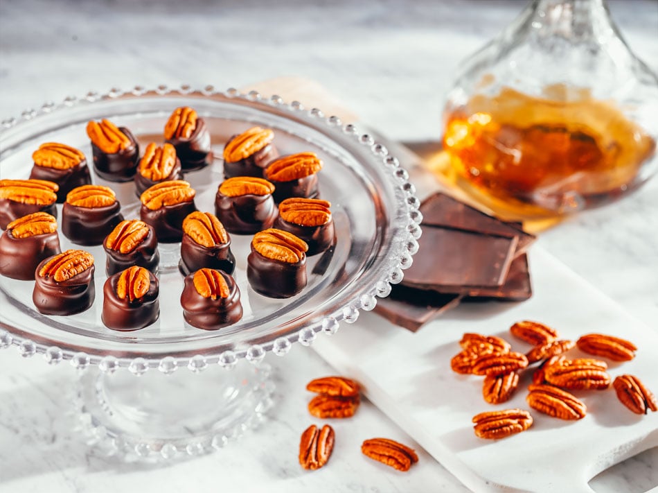 Bourbon balls and a glass of bourbon