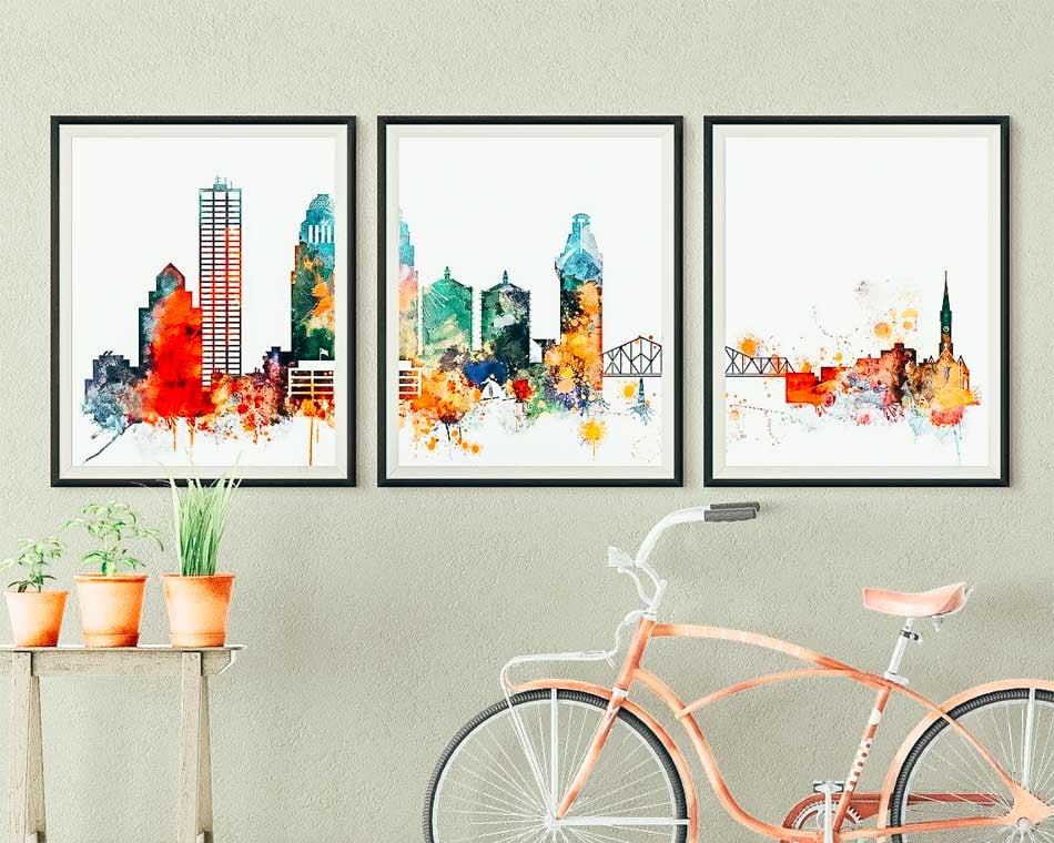 Louisville 3 pieces wall art triptych from CityPrintArt