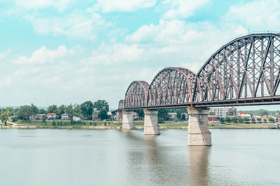 Louisville Kentucky Big Four walking bridge over the Ohio River into Indiana