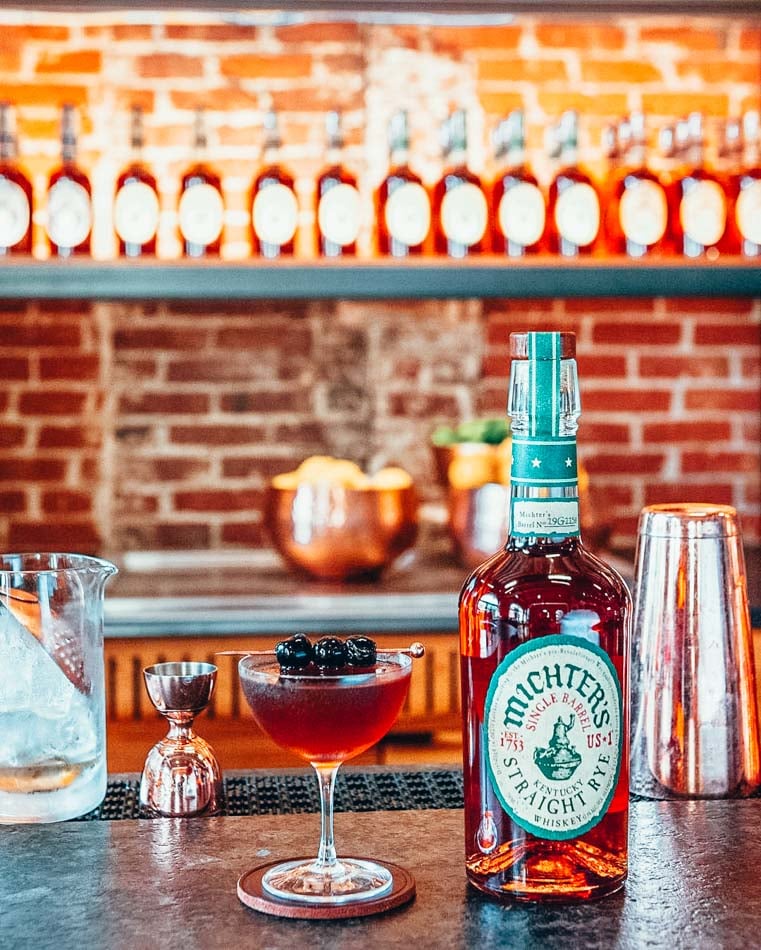 Michter's Straight Rye on a bar at Distillery Fort Nelson in Louisville KY