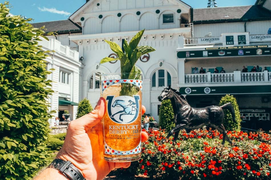 Mint Julep at Churchill Downs and Barbaro Statue in Louisville Kentucky