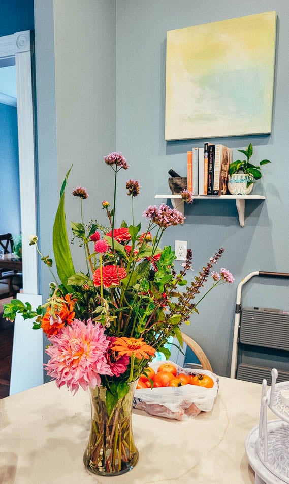 U Pick Flower Bouquet and tomatoes at a home kitchen in Louisville, Kentucky