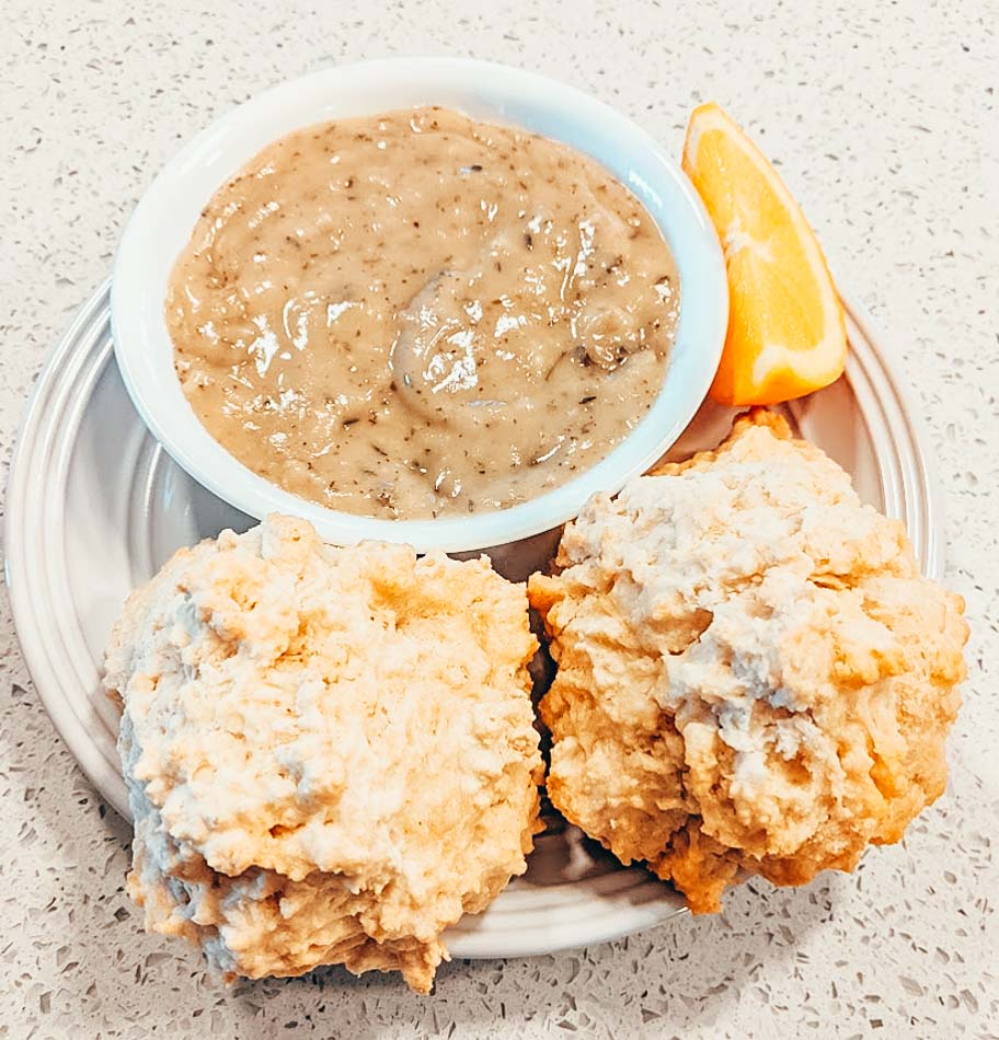 vegan biscuits and gravy from flora kitchenette louisville ky