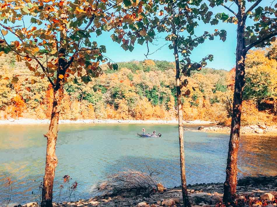 Fishermen take in the beautiful scenery while waiting for their big catch at Nolin River Lake, Bee Spring, Ky.