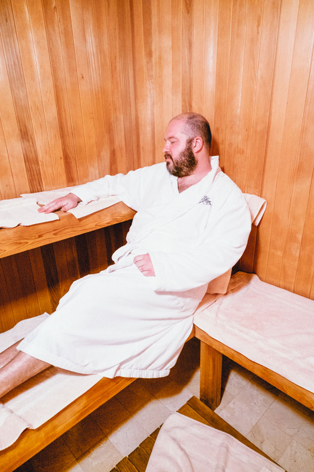 man enjoying sauna ta west baden spa french lick indiana